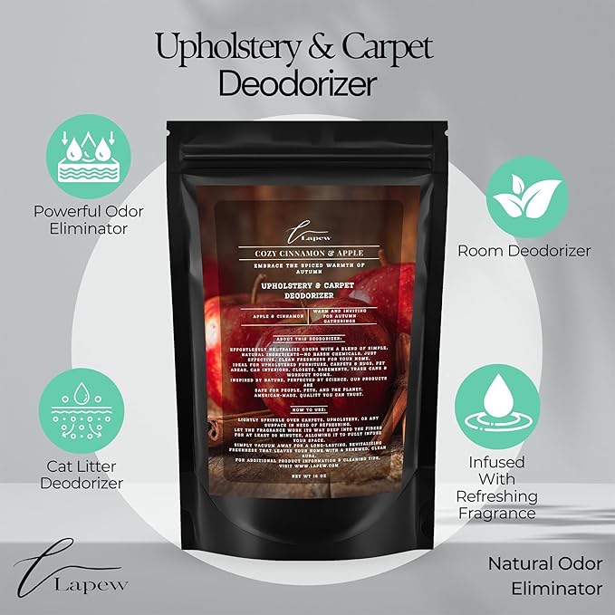 Lapew Cozy Cinnamon Apple Bundle – Carpet Deodorizer Powder & Scented Mop Soap Set – Odor Eliminator for Pet-Friendly Homes