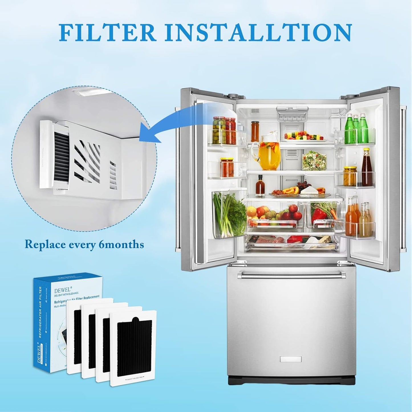 Refrigerator Air Filter Replacement 4 Pack, Carbon Activated Air Filter Compatible with Frigidaire Pure Air Ultra & Electrolux EAFCBF, PAULTRA, SCPUREAIR2PK, RAF1150, 242047801, 242047804, 242061001