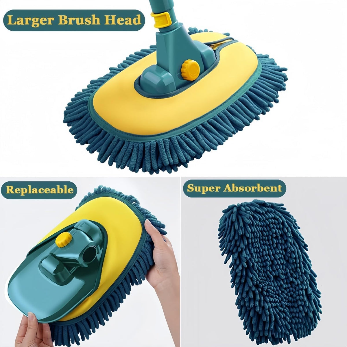 Car Wash Brush with Long Handle, Car Wash Mop Mitt with 2 Replacement Head , Extension Pole Car Brush Cleaning Kit for Cars Trucks