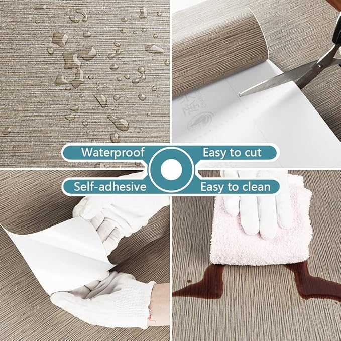 VEELIKE 15.7''x118'' Taupe Grasscloth Wallpaper Peel and Stick Textured Faux