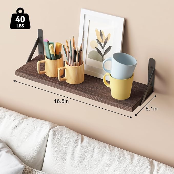 YGEOMER Brown Floating Shelves for Wall, 16.5 Inch Farmhouse Wall Shelves for
