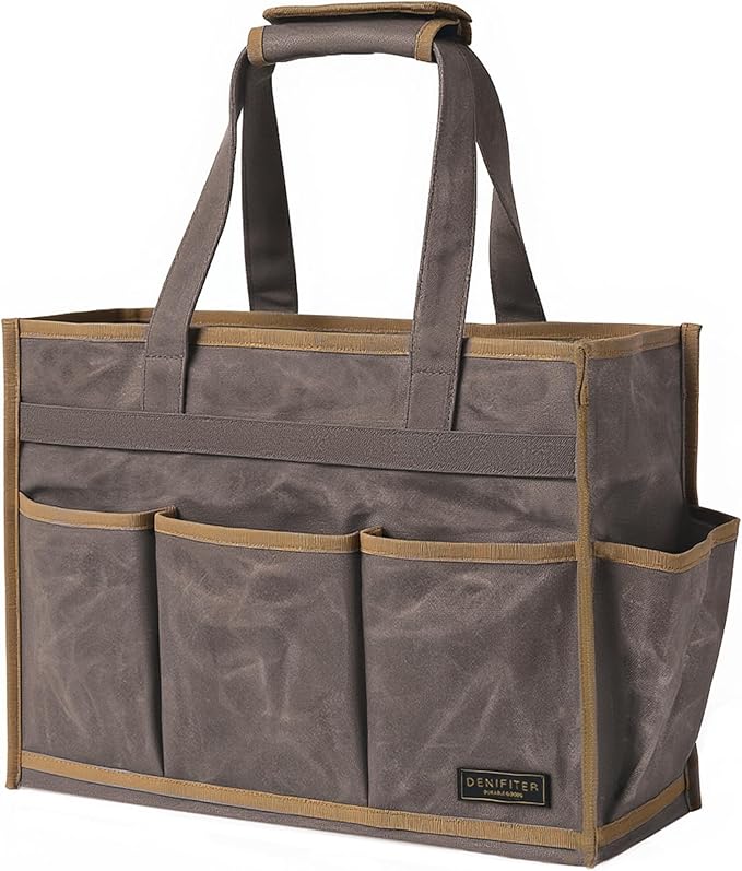 Canvas Large Tool Bag - A Large Main Pocket and 14 Insert Pockets Garden Tool Tote Bag - Durable 16oz Waxed Canvas Tool Case with Handle - Tool not Included
