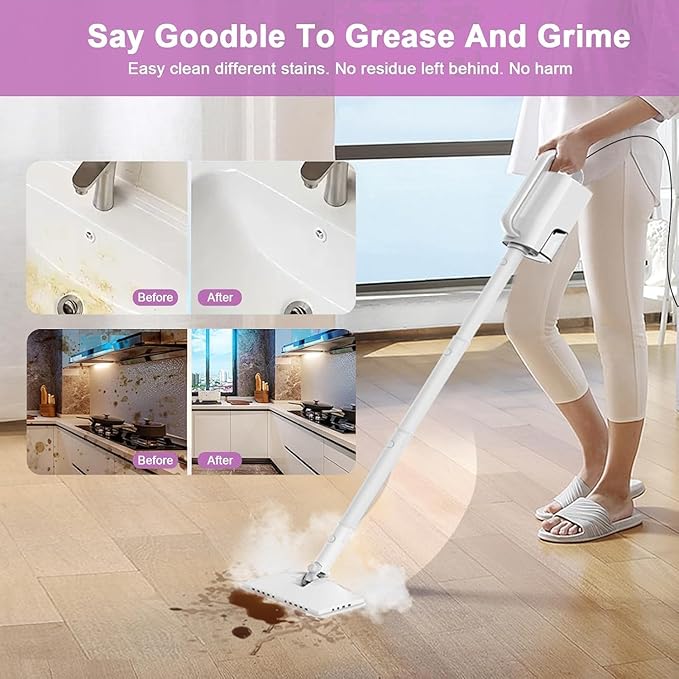 6-in-1 Steam Mop, 1200W Rotated Steam Cleaner for Home, 2 Modes, 400ML Removable Tank, 23FT Power Cord, 2 Pads, Multi-Surface Steamer for Hard Floor, Laminate Floor, Tiles Cleaning (First Frost)