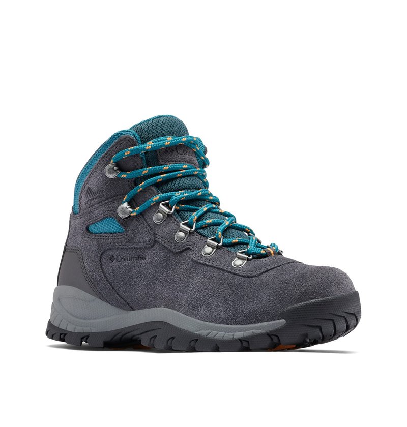 Columbia Womens Newton Ridge Plus Waterproof Amped, Shark/River Blue, 6 Wide