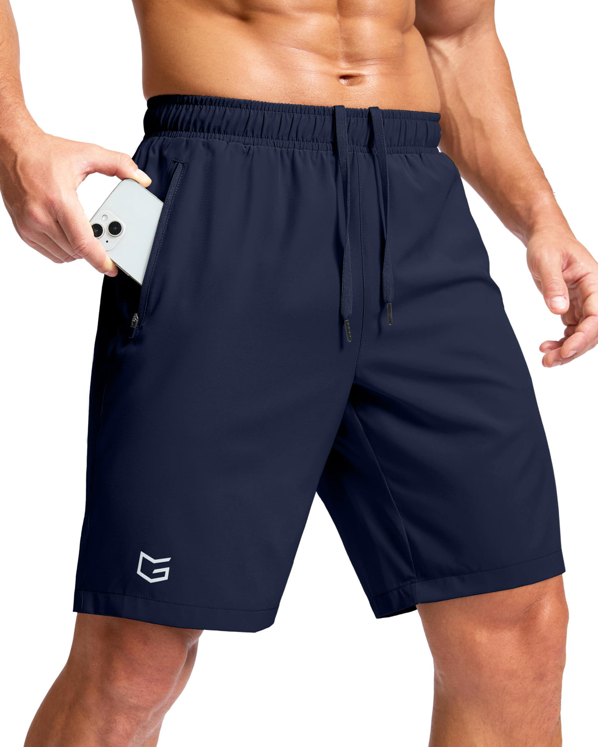 G Gradual Men's Athletic Running Shorts with Zipper Pockets Quick Dry 7"/ 5"/ 9" Workout Gym Shorts for Basketball Hiking(Navy,9M)