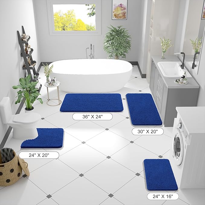 OLANLY Bathroom Rugs 70x24, Extra Soft Absorbent Chenille Bath Rugs, Rubber Backing Quick Dry, Machine Washable Bath Mats for Bathroom Floor, Tub and Shower, Home Decor Accessories, Royal Blue