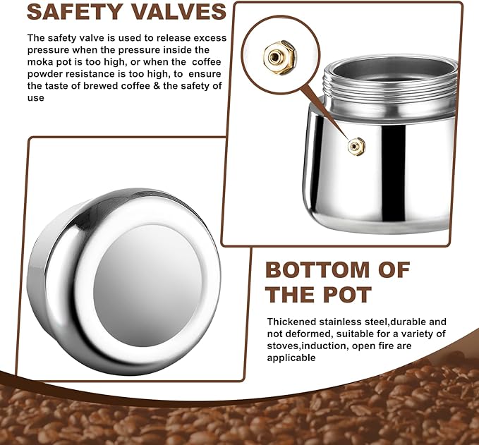 6 Cup Stovetop Espresso Maker Stainless Steel Moka Pot Stove Top Percolator Italian Coffee Makers Capable Mocha Greca Machine Cafe Classic Induction Cookers for Home and Camping 300ml 10oz