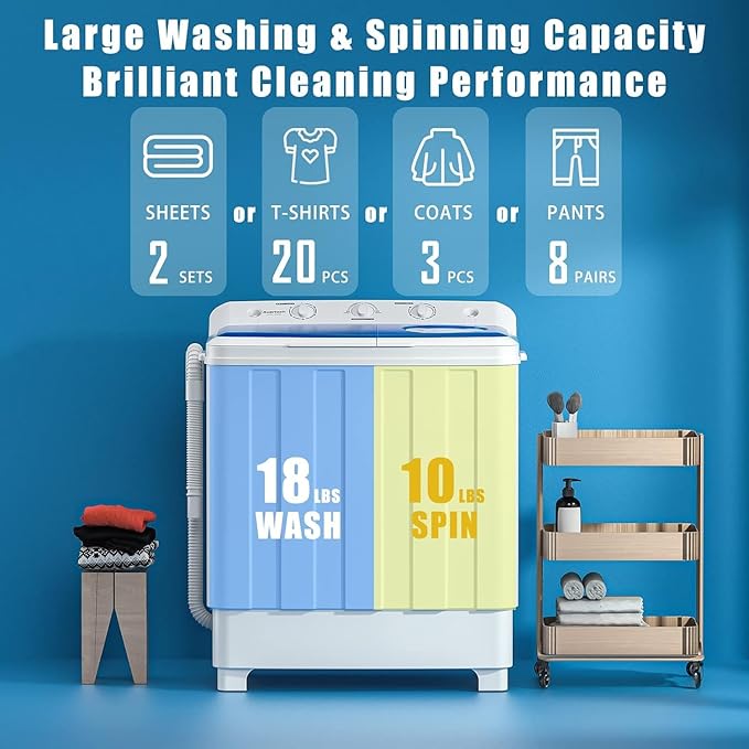 Auertech Portable Washer and Dryer Combo, 28 Lbs Twin Tub Washing Machine, 1.5 Cu.Ft Compact Clothes Dryer, Portable Washing Machine and Dryer Set for Laundry Apartment, RV, Dorm, Grey