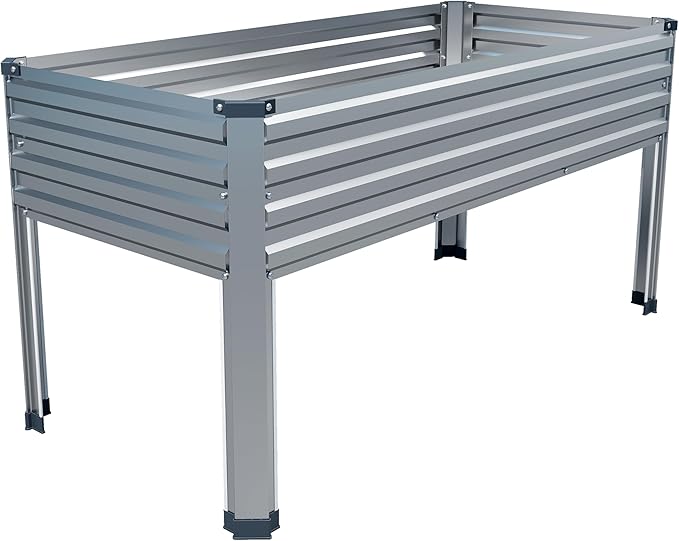 DIIYIV Galvanized Raised Garden Bed with Legs,48×24×30in Elevated Planter Box for Backyard,Outdoor Garden, Patio, Balcony, 350lb Capacity,Silver