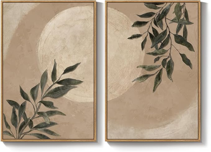 Large Framed Botanical Moon Wall Art
