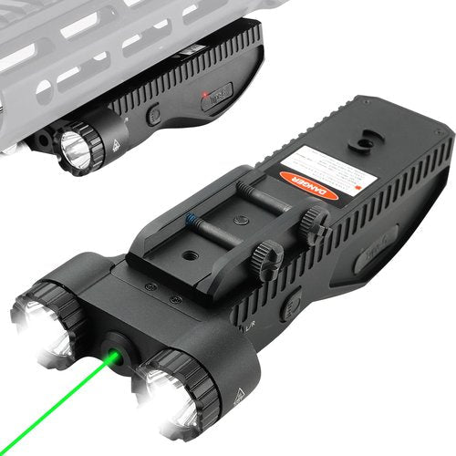 ZBULAR 2200 Lumen Tactical Flashlight with Green Laser Beam Combo, Low Profile Design Rechargeable Weapon Light Picatinny Rail mlock Mounted with Momentary Strobe Function Flashlight