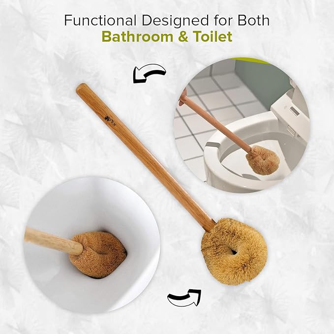 Wooden Toilet Brush with Coconut Shell Holder Eco-Friendly Wooden Toilet Bowl Cleaning Brush - Effective Toilet Cleaning Brush - Durable and Natural Toilet Cleaner