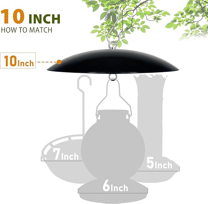10-Inch Mini Hummingbird Feeder Rain Guard,Bird Feeder Dome Guard,Squirrel Baffle for Hanging Feeder in the Outdoors (Black), 4 Pack