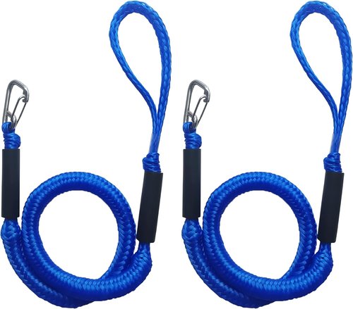 Heavy-Duty Bungee Dock Lines by [Brand Name] - Elastic Anchor Rope with Hooks for Secure Boat Mooring (Blue, 4 FT)