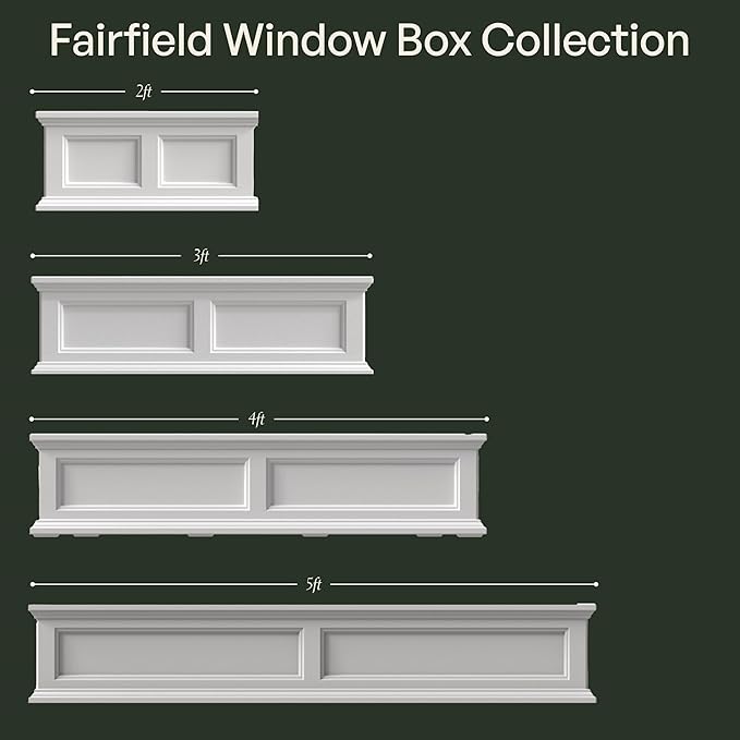 Mayne Fairfield 2ft Window Box, Self Watering Flower Box with Double Wall Design, All Season Fade Resistant Outdoor Window Planter with Steel Mounting Bracket, White