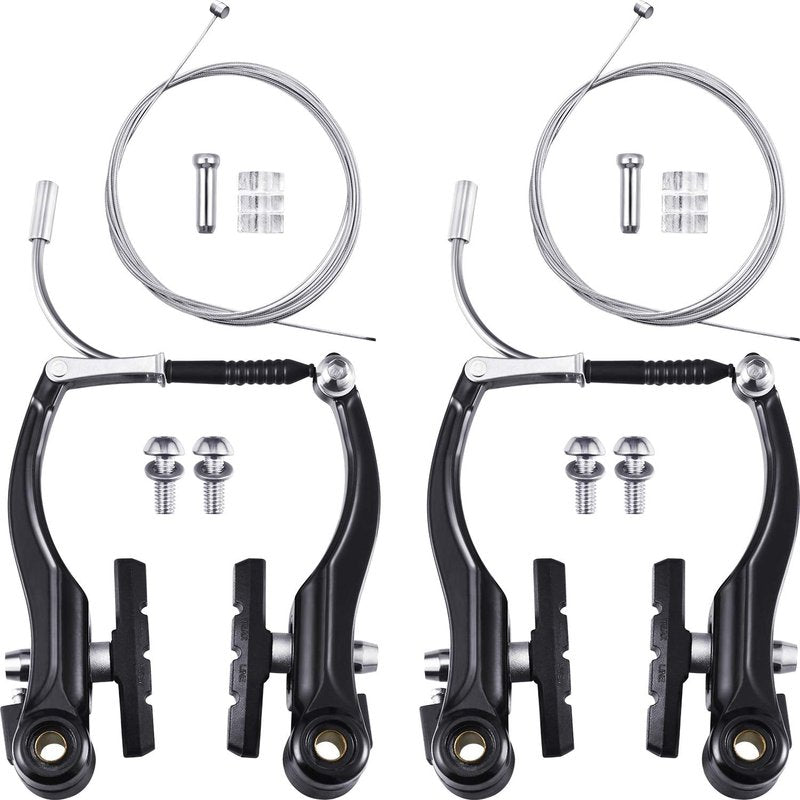 Universal Mountain Bike Brakes Set - 2 Pairs, Replacement for Most Bicycles, Includes 2 Pieces Brake Cables, Gear Shift Cable Wire, End Caps, End Ferrules(Black)