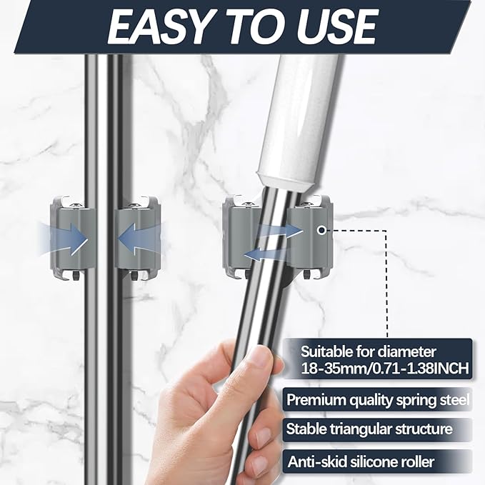 3-H 4 Pack Mop and Broom Holder Big Size Hanging 1 KG Extra,Broom Hanger Wall Mount for Hanging and Organizing Shove Rake Yard Tools in Shed Kitchen Laundry Room Bathroom Garden(Grey)