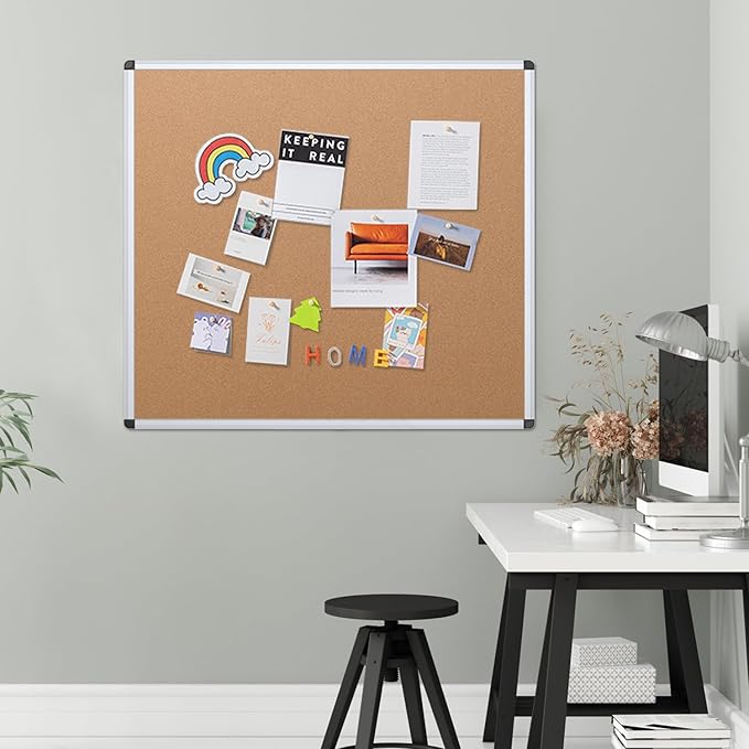 VIZ-PRO Cork Bulletin Board, 48 X 48 Inches, Wall-Mounted Corkboard