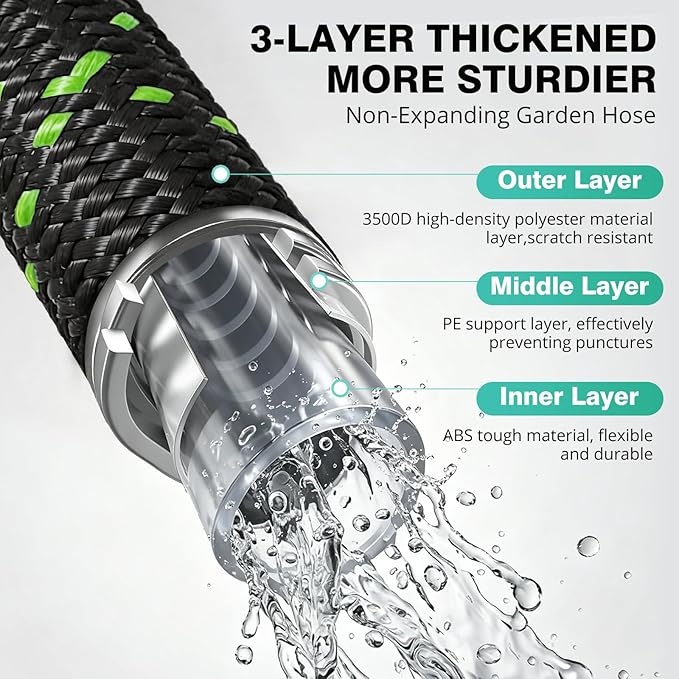 Garden Hose 25FT, Flexible Lightweight Non-Expandable Water Hose with 10 Function Nozzle, No-Kink, Leak-Proof, Burst-Resistant, High-Pressure for Yard, Outdoor