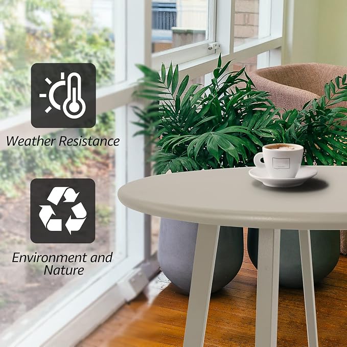 Meluvici Outdoor Side Table - Weather Resistant Patio Table, Round Metal Steel, Waterproof End Table for Garden, Balcony, Yard, Grey White