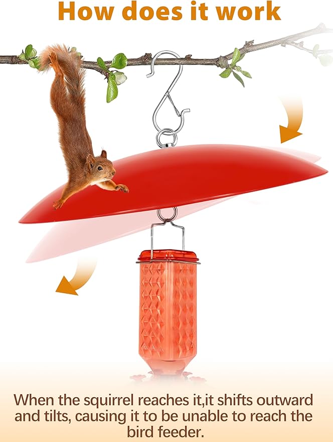 13" Hummingbird Feeder Dome Guard,Bird's Feeder Rain Cover,Squirrel Proof for Bird Feeders Pole, Smart Bird Feeders Umbrella(Bright Red), 1Pack