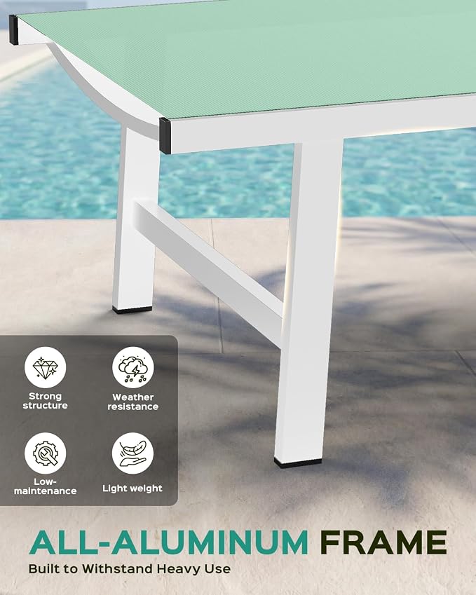 Patio Chaise Lounge Chair Outdoor with Wheels&Armrests, Aluminum Pool Lounge Chairs Set of 2 Five-Position Adjustable Recliner, Outdoor Beach Lounge Chairs for Outside, Patio, Deck, Yard, Light Green