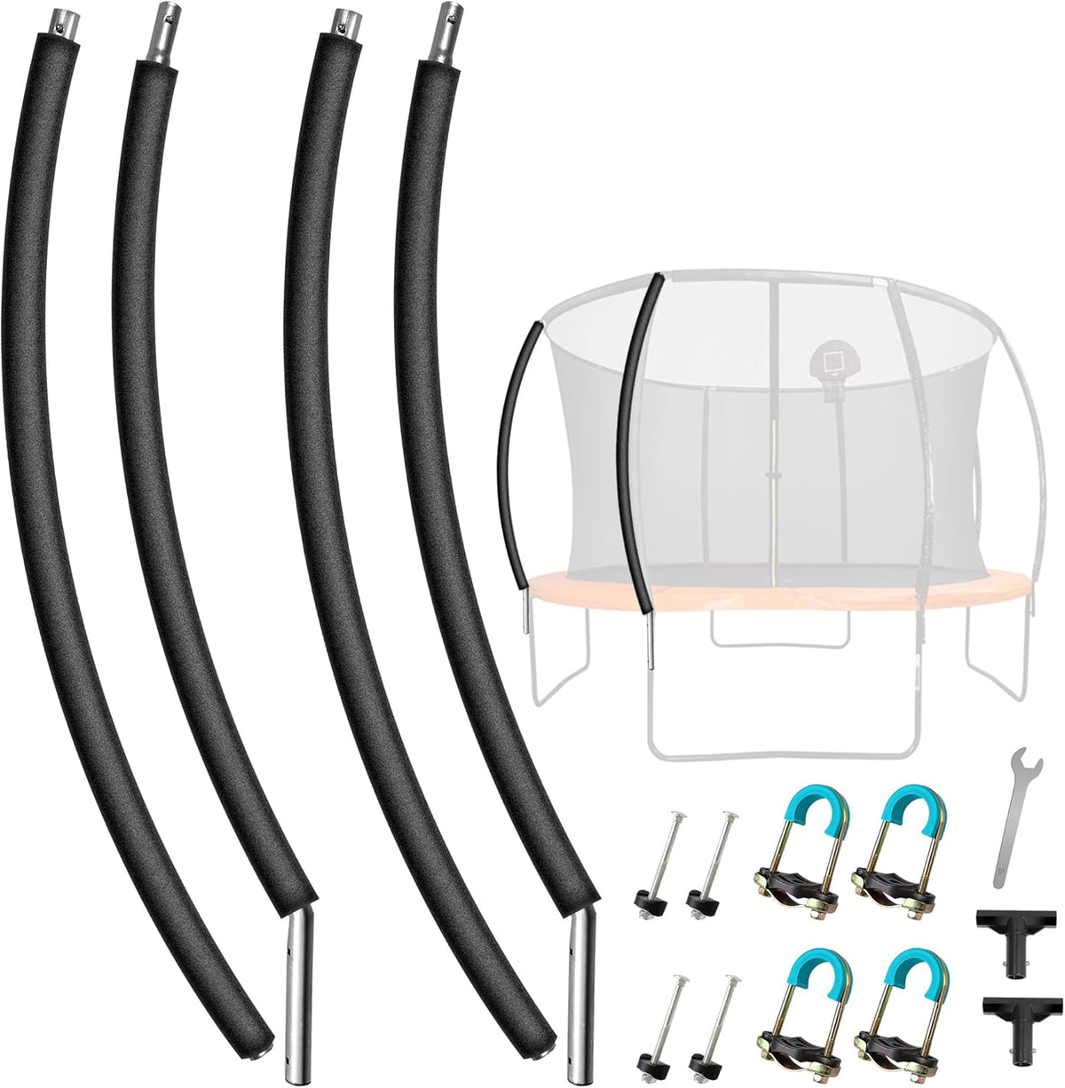 Skiennix Trampoline Curved Poles - Universal Replacement Enclosure for 8-16FT Frames | Foam Sleeve & Hardware Included