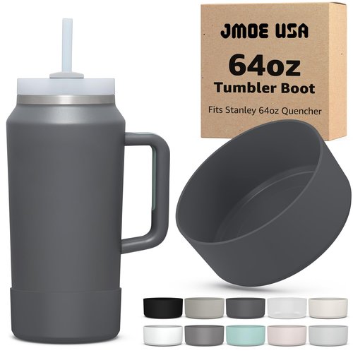 Jmoe USA Boot for 64oz Stanley Quencher H2.0 FlowState Tumbler With Handle | BPA Free Silicone | Sleeve Protector for Bottom of Cup | Protects Against Dents & Scratches (Charcoal)