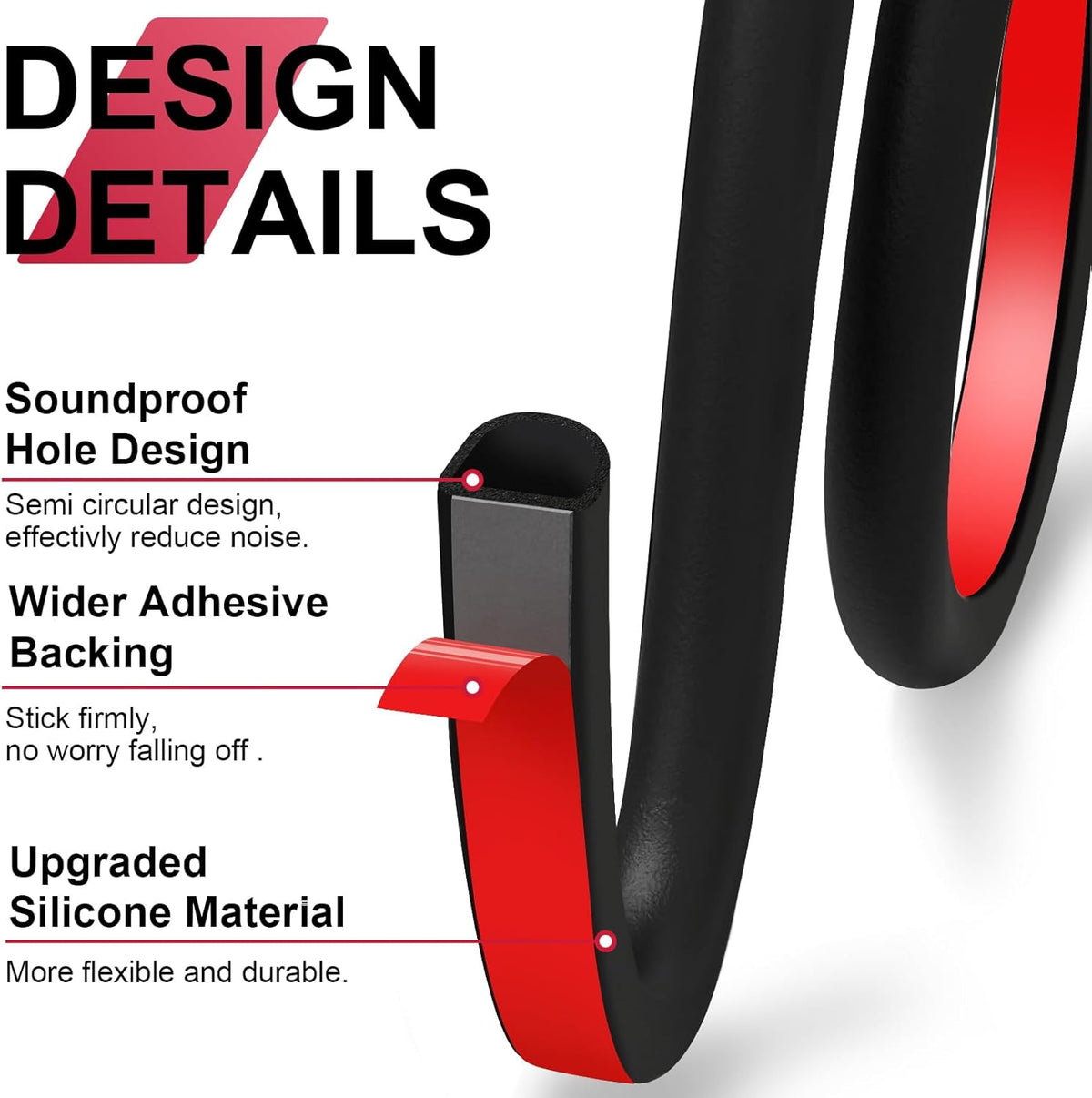 【New Upgrade】 Silicone Door Weather Stripping Door Seal Strip, 19.7 Feet Self-Adhesive D-Shape Door Insulation Strip for Door Frame& Window