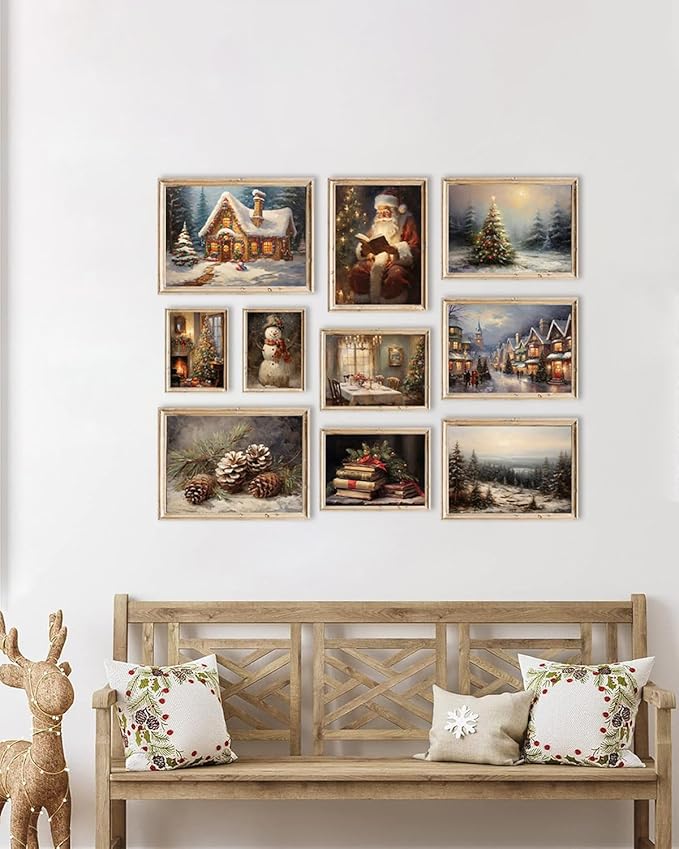 KBKBART Christmas Wall Art Prints Set of 10, Winter Christmas Picture Wall