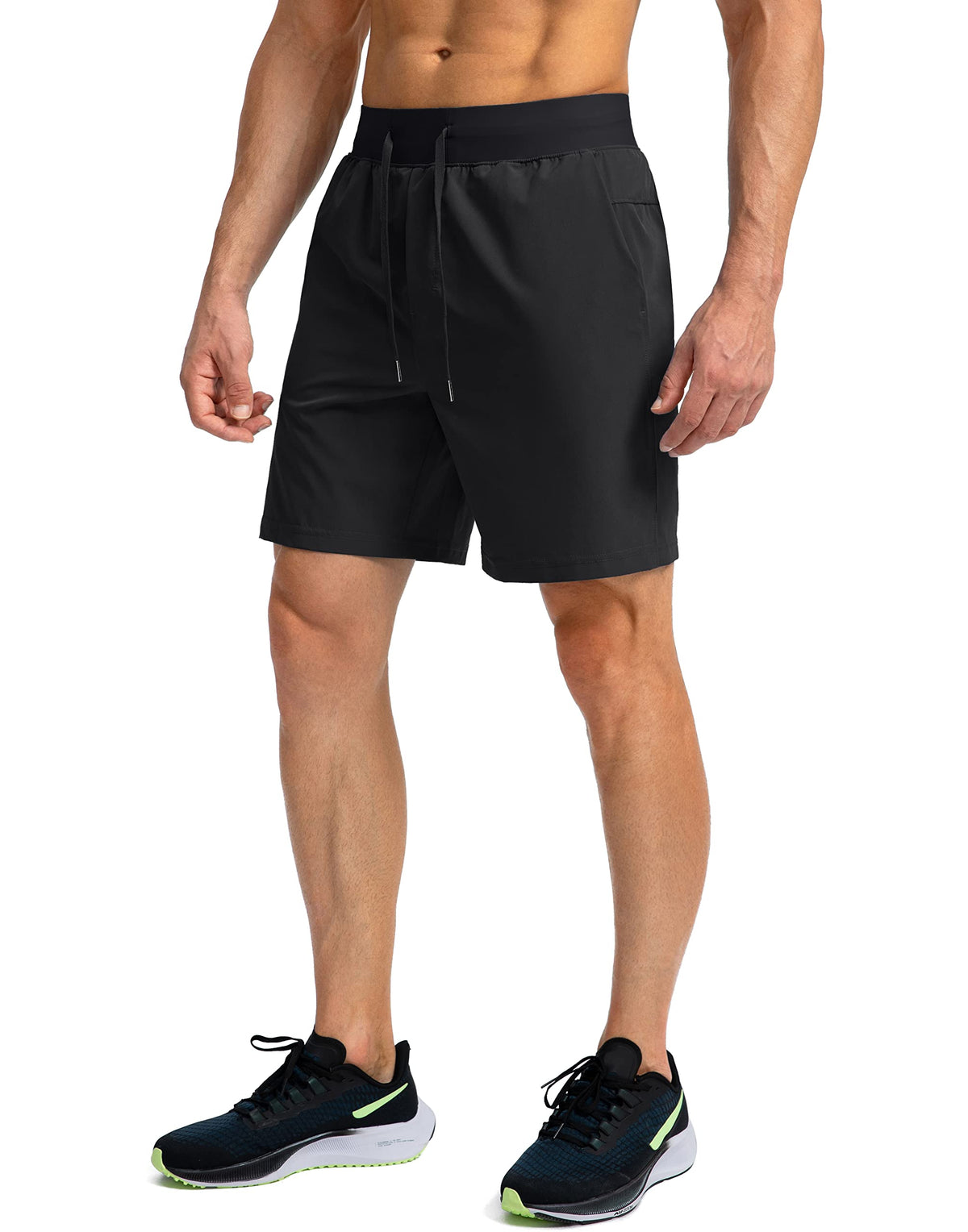 Soothfeel Men's Running Shorts with Zipper Pockets 7 Inch Lightweight Quick Dry Gym Athletic Workout Shorts for Men (Black, L)