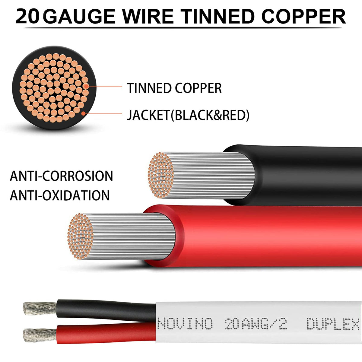 20 Gauge Marine Wire,20 AWG 50ft Duplex Marine Grade Wire Tinned Copper Heavy Duty Sheathed Cable for Boat/Automotive/RV/Camper/Trailer Outdoor Use