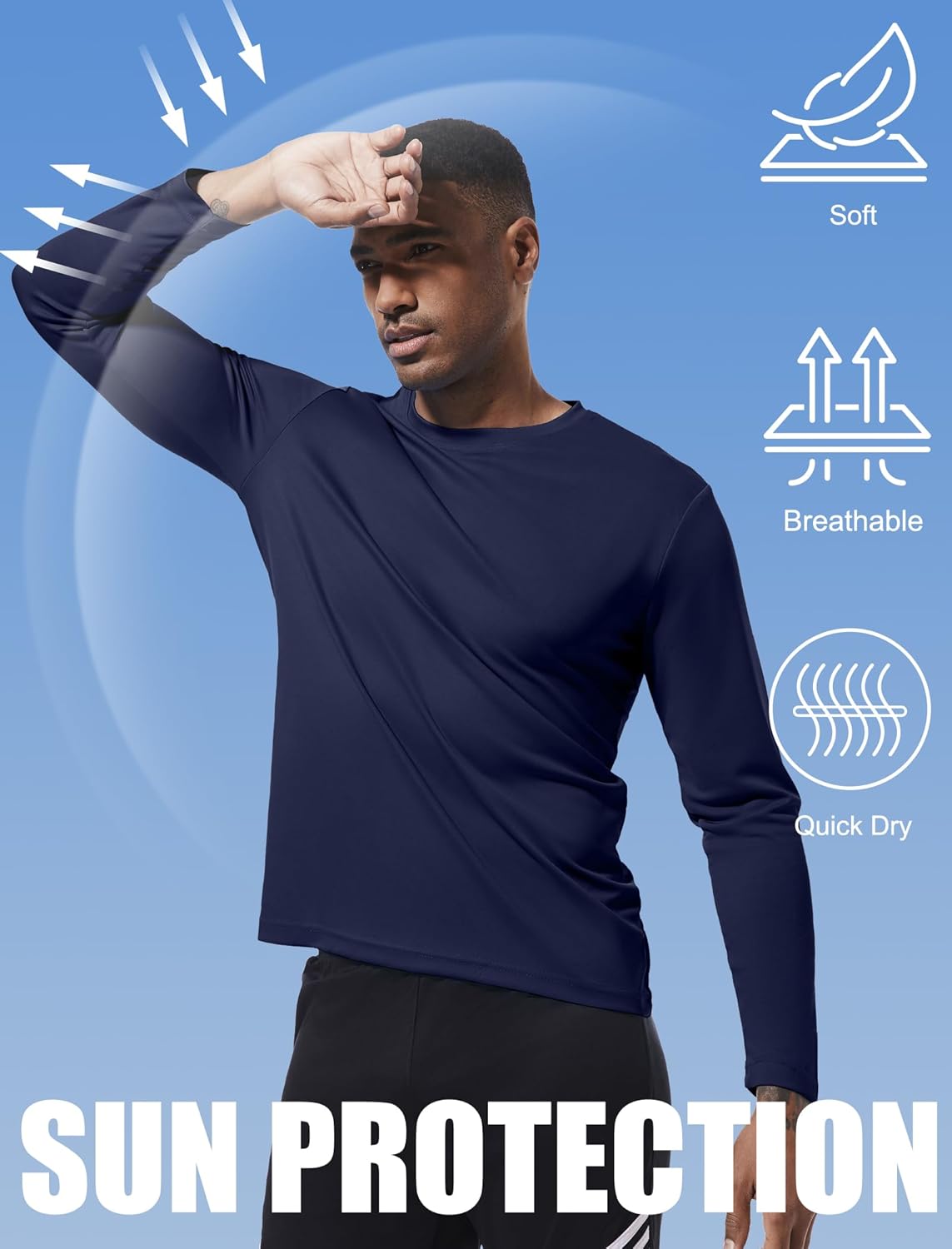 OYGSieg Long Sleeve Shirts for Men - Moisture-Wicking UPF SPF Sun Protection Workout Tees | 6 Pack