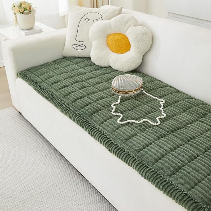 Couch Cover for Dogs Washable, Fuzzy Pet Couch Covers for 3 Cushion Sofa Pet Friendly, Non Slip Sofa Cover (Green, 27.6" x 70.9"/70 x 180cm)