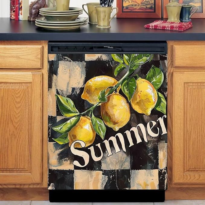 Generic Summer Lemon Dishwasher Face Cover,Fridge Door Cover,Magnetic Sticker,Decorative Farmhouse Fruit Sticker,23x26