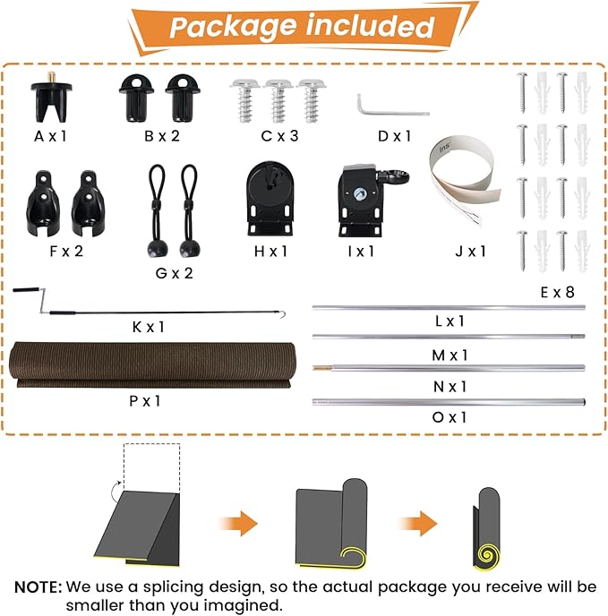 8'W x 8'H Mocha Patio Shades Roll up Outdoor Roller Shade Crank Wand Blind
