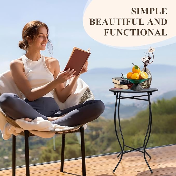 Outdoor Side Table, 21 Inch Tall Patio Side Table, Weather Resistant Metal Round Indoor End Table for Patio Yard Porch Balcony Garden Bedside