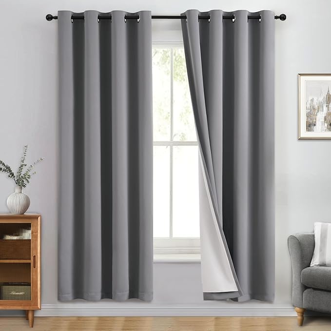 Yakamok 100% Blackout Curtain Panels 72 inches Cold and Light Blocking Drapes