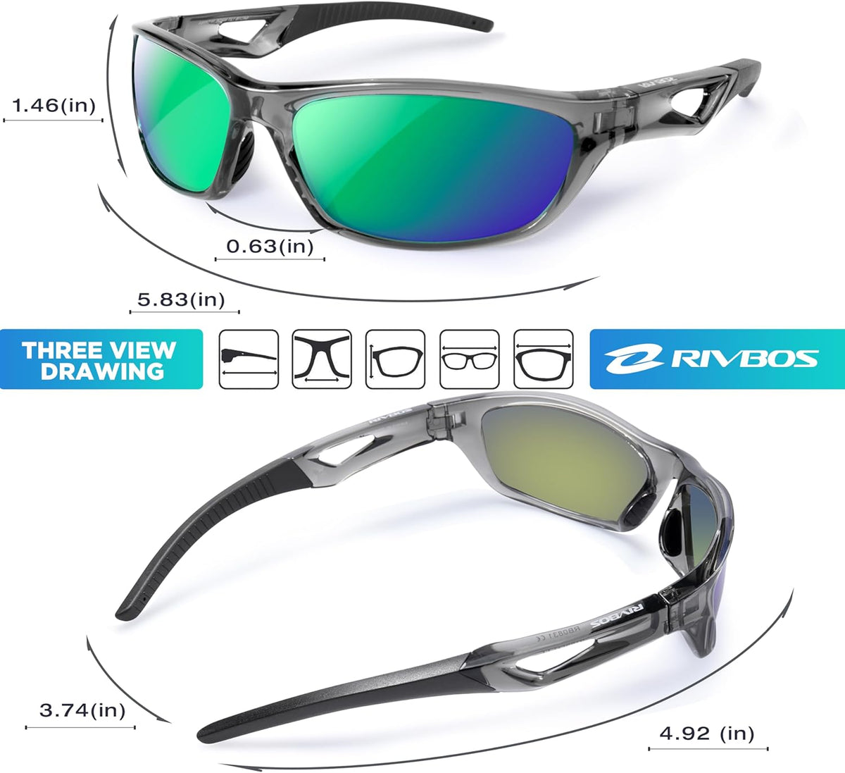 RIVBOS Polarized Sports Sunglasses for Men & Women - TR90 Frame for Cycling, Fishing, Running