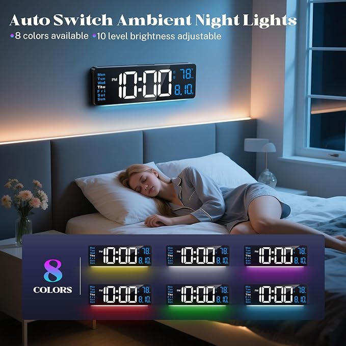 Digital Wall Clocks for Classroom, Temperature, Night Light for Living Room