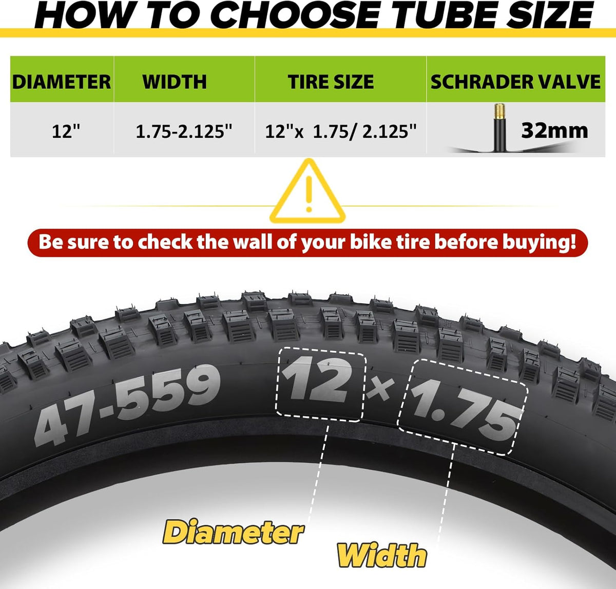 Skiennix Bicycle Tube - Reliable 12" to 29" Sizes with 32mm AV Schrader Valve & 2 Tire Levers