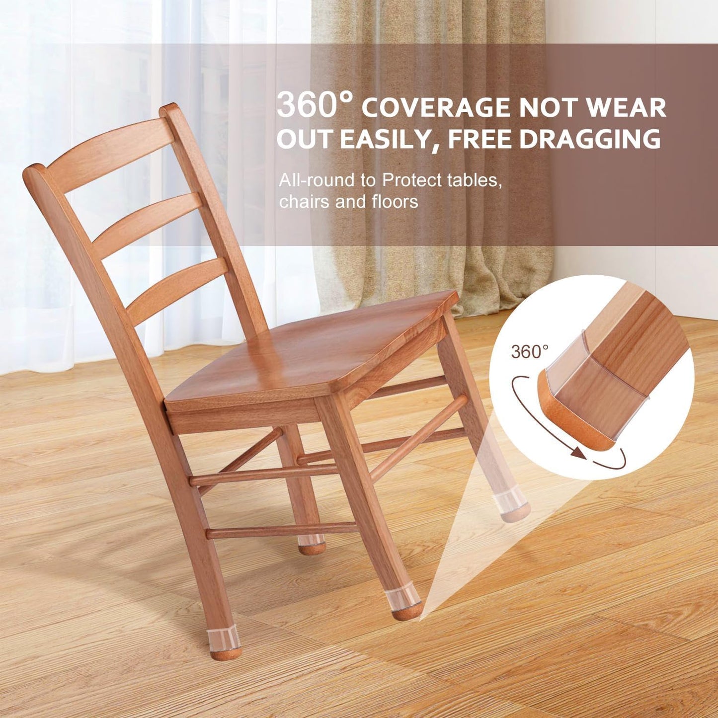 Chair Leg Floor Protectors Chair Leg Protectors for Hardwood Floors Silicone Caps Felt Strengthen Bottom Protection Anti-Scratch Reduce Noise 16 Pack Clear Square XL Fit:1-1/2" to 1-3/4" (38-44mm)