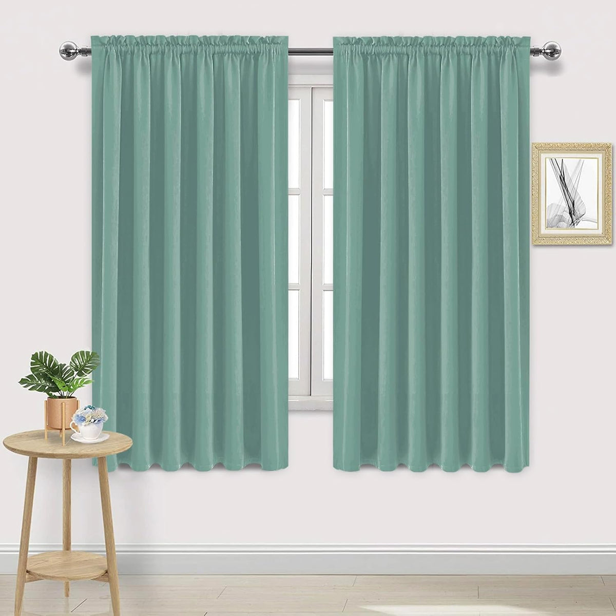 DWCN Blackout Curtains for Living Room Thermal Insulated, Energy Saving & Noise Reducing Bedroom Curtains, Sage Green, W 70x L 63 Inch, Set of 2 Rod Pocket Curtain Panels