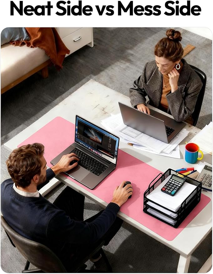 YSAGi Leather Desk Pad Protector, Large Mouse Pad, Non-Slip PU Leather Desk Blotter, Laptop Desk Pad/Mat, Waterproof Writing Pad for Office and Home (23.6" x 13.8", Pink)