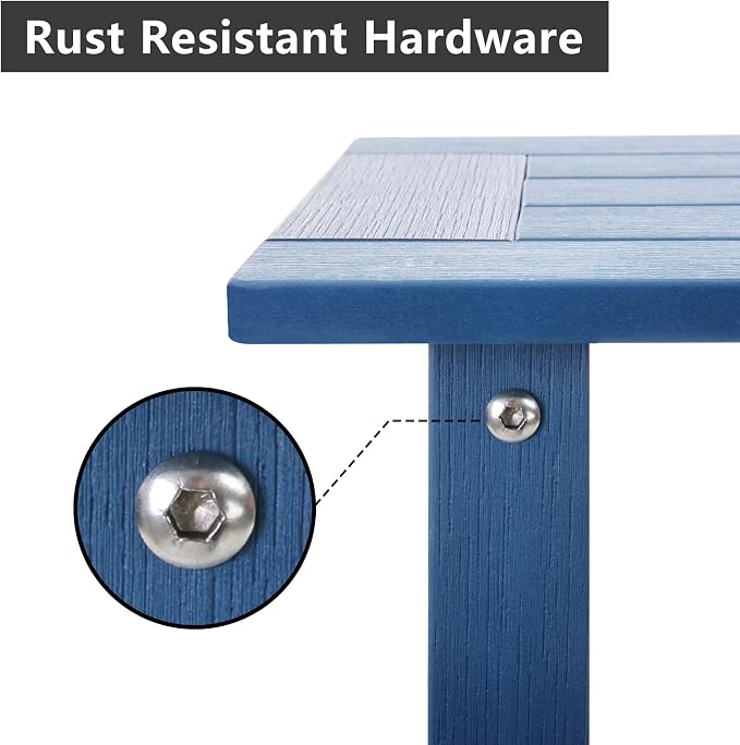 Meluvici Double Adirondack Outdoor Side Table Weather Resistant, Outdoor Rectangular Patio End Table for Adirondack Chair, Dark Blue