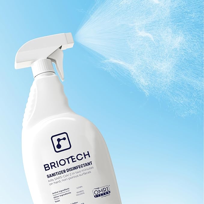 BRIOTECH Sanitizer Disinfectant Hypochlorous Spray, Kill 99.99% of Viruses & Bacteria, Control Mold, Eliminate Odor, Gentle for Nursery & Play Rooms, Food Contact Surface Sanitizer, 4 fl oz