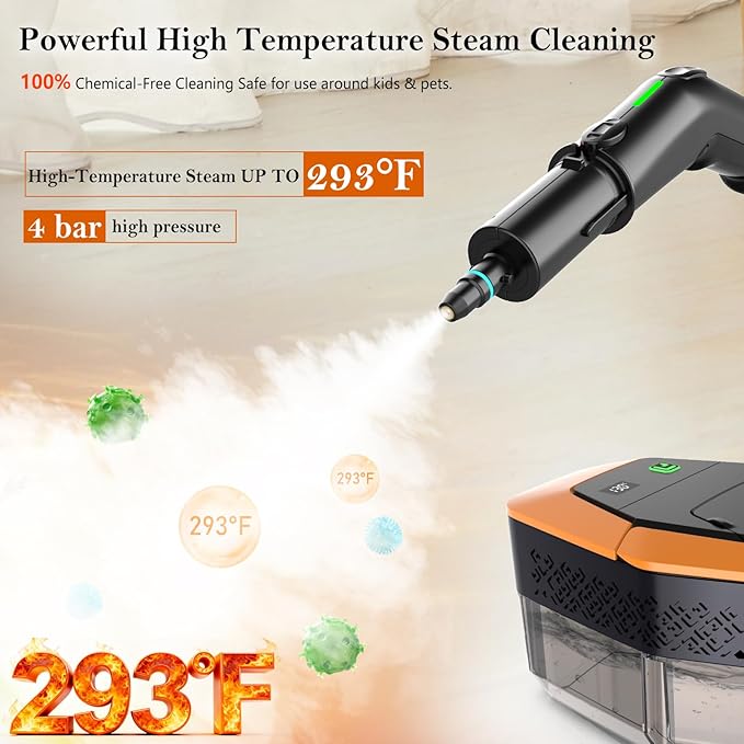 Steam Cleaner, 3-Level Adjustable Handle, 15s Heat-Up, Steamer for Cleaning With 1.8L Large Tank, Dry Burn Protection, Handheld Steam Cleaner for Home, Bathroom, Tile, Grout,Car with 12pcs Accessories