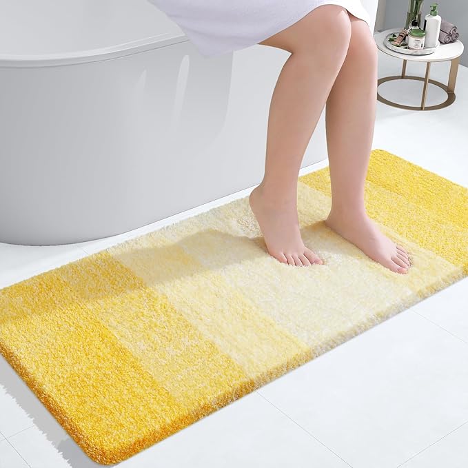 OLANLY Bathroom Runner Rugs 45x27, Extra Soft Absorbent Microfiber Bath Rugs, Rubber Backing, Quick Dry, Machine Washable Bath Mats for Bathroom Floor, Tub and Shower, Home Decor Accessories, Yellow