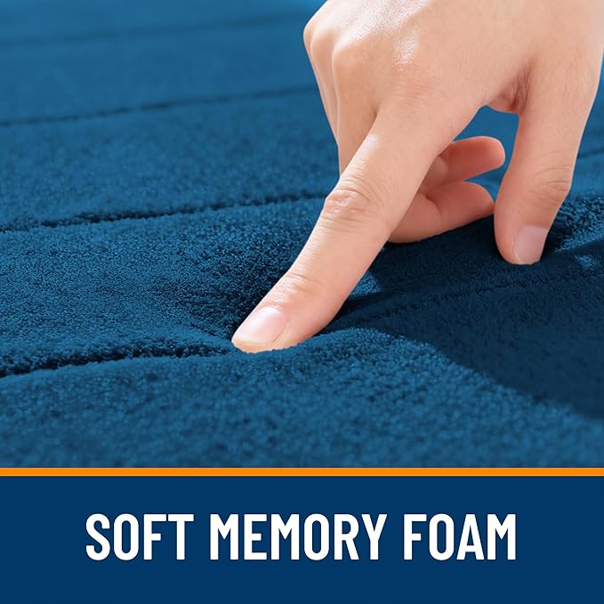 OLANLY Memory Foam Bath Mat 40x32, Super Soft Absorbent Bathroom Rugs, Quick Dry, Machine Washable Shower Floor Rugs, Bathmat Carpet, Bathroom Home Decor Accessories, Navy Blue