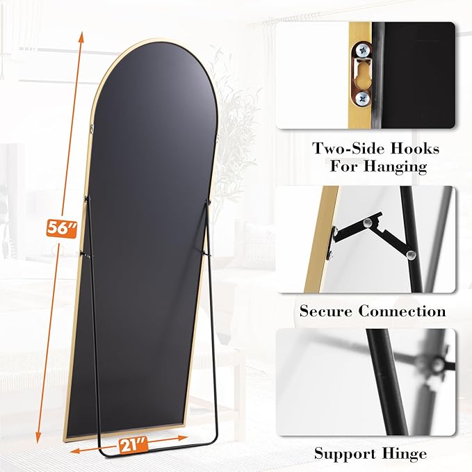 Sweetcrispy 56"x21" Arched Full Length Mirror, Leaning or Standing Full Body